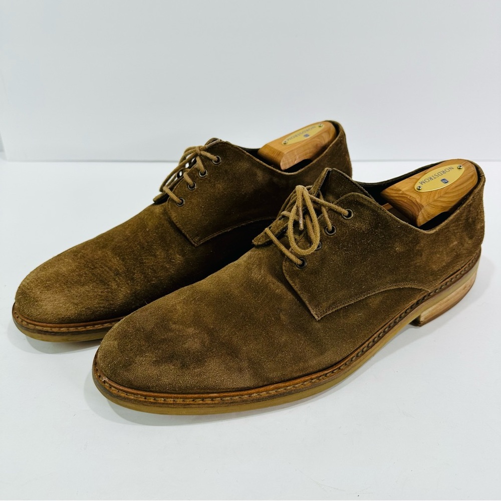 🩷 PETERSON MID BROWN SUEDE DERBY LACE UP MENS SIZE 10.5 TO BOOT NEW YORK ITALY - Picture 4 of 12